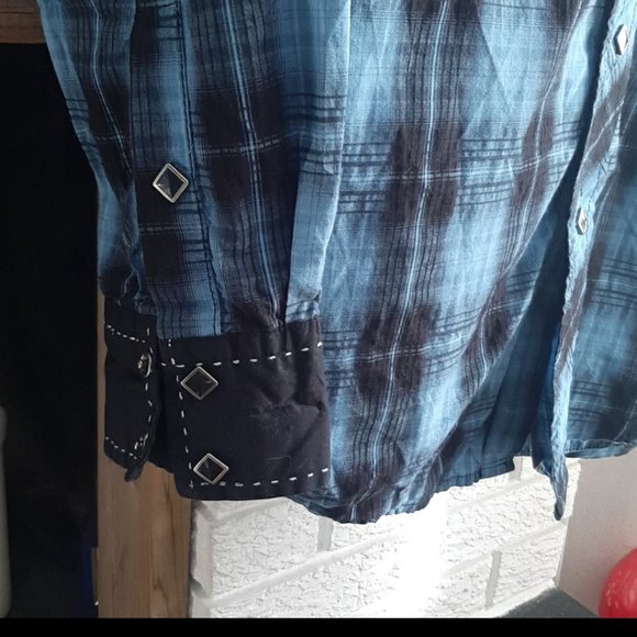 Women's Riley & McCormick Western Cowgirl Oxford Button down Plaid Shirt Size M - Picture 3 of 12